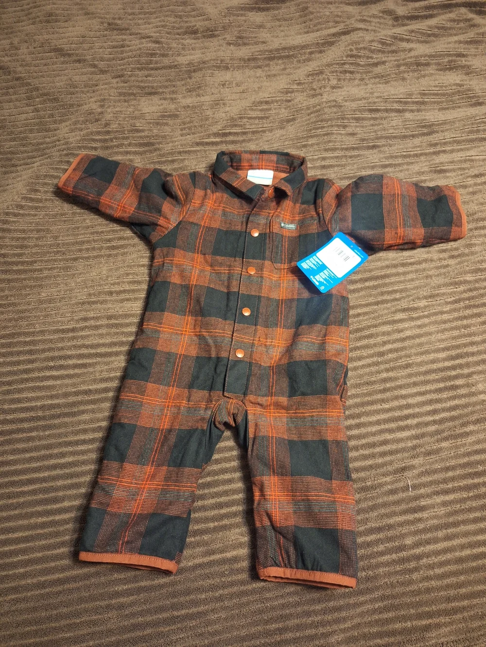 Columbia Orange and Black Plaid One-Piece Footie